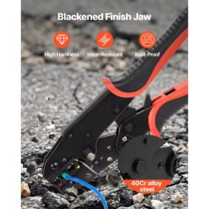 crimping tool, 22 10 awg ratcheting wire crimper tool, labor saving electrical terminal crimp pliers with clear metric & awg markings, quick release, adjustable force for multiple terminals