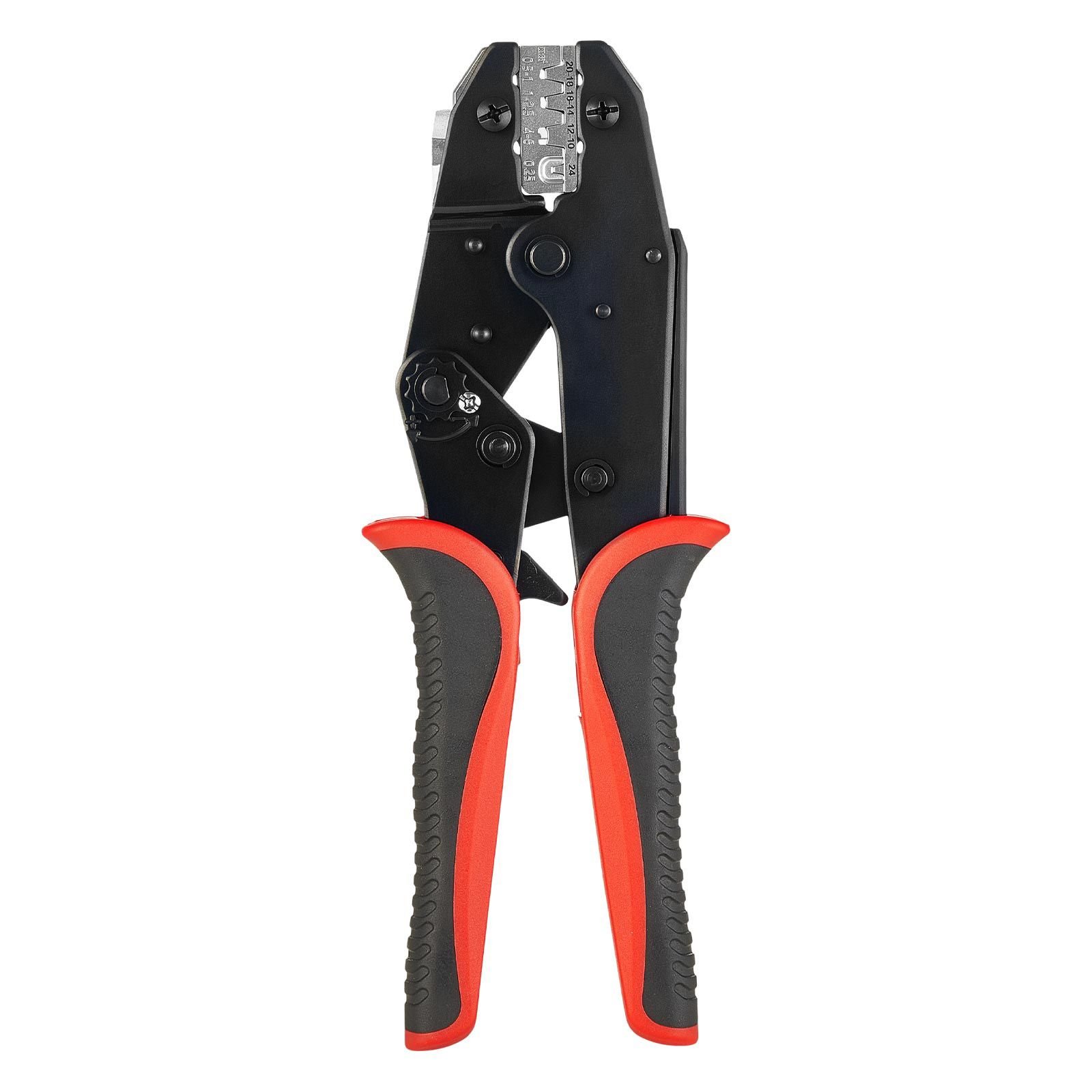 crimping tool, 24 10 awg ratcheting wire crimper tool, labor saving electrical terminal crimp pliers with clear metric & awg markings, quick release, adjustable pressure for multiple terminals