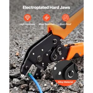 crimping tool, 24 12 awg ratcheting wire crimper tool, labor saving electrical terminal crimp pliers with clear metric & awg markings, quick release, adjustable pressure for multiple terminals