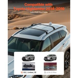 cross bars roof racks, 165lbs capacity, compatible with toyota highlander 2014 2019 xle, limited, se with flush roof rails, heavy duty aluminum crossbar racks roof rail rooftop luggage canoe