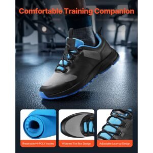 cross training shoes, m width sneakers us size 10, wide toe box shoes with arch support & adjustable lace up, training shoes for running, gymnastics, dog walking, and weightlifting (black)
