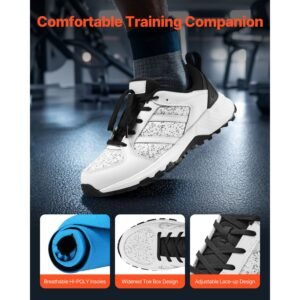 cross training shoes, m width sneakers us size 8, wide toe box shoes with arch support & adjustable lace up, training shoes for running, gymnastics, dog walking, and weightlifting (white)