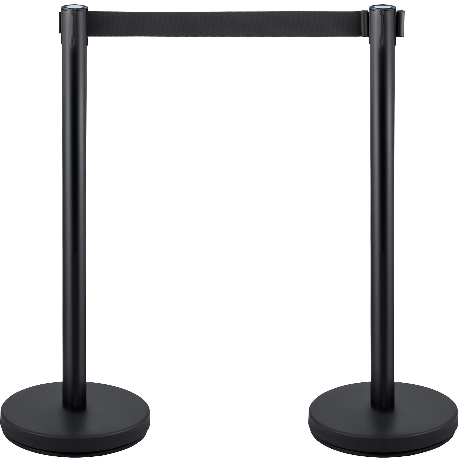 crowd control stanchion, set of 4 pieces stanchion set, stanchion set with 6.6 ft/2 m black retractable belt, black crowd control barrier with concrete and metal base – easy connect assembly