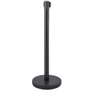 crowd control stanchion, set of 6 pieces stanchion set, stanchion set with 6.6 ft/2 m black retractable belt, black crowd control barrier with concrete and metal base easy connect assembly