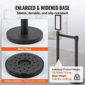 crowd control stanchions, 6 pack crowd control barriers, carbon steel baking painted stanchion queue post with sign holder & 3pcs 6.5ft retractable belt, belt barrier line divider, easy assembly