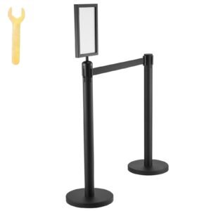 Crowd Control Stanchions, 6-Pack Crowd Control Barriers, Carbon Steel Baking Painted Stanchion Queue Post with Sign Holder & 3PCS 6.5FT Retractable Belt, Belt Barrier Line Divider, Easy Assembly