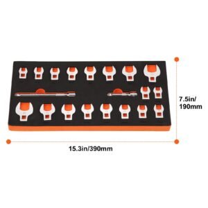 crowfoot wrench set, 3/8" drive 20 piece crows foot wrench set with 2 extension bars and eva tool organizer,40cr material with mirror chrome finish, sae 3/8" 7/8" and metric 10 22 mm,