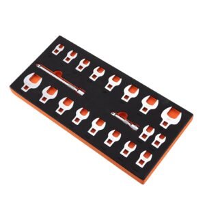 crowfoot wrench set, 3/8" drive 20 piece crows foot wrench set with 2 extension bars and eva tool organizer,40cr material with mirror chrome finish, sae 3/8" 7/8" and metric 10 22 mm,