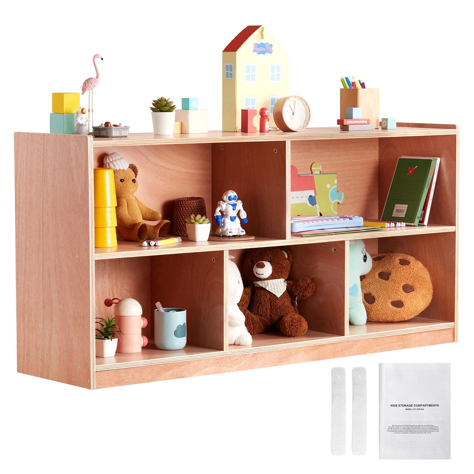 cubby mobile tray storage cabinet, 5 compartment cubby storage shelf, cubby storage cabinet 2 shelf, classroom cubbies, classroom furniture for home, daycare and preschool, natural