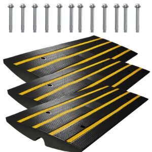 Curb Ramp, 3 Pack Rubber Driveway Ramps, Heavy Duty 33069 lbs Weight Capacity Threshold Ramp, 2.6-inch High Curbside Bridge Ramps for Loading Dock Garage Sidewalk, Expandable Full Ramp Set