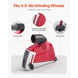 cutting dust shroud for angle grinders, universal 4 5 in angle grinder dust shroud with 6 clamping washers, adjustable cutting depth, connect to vacuum cleaner, for wood concrete wall stone