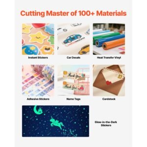 cutting machine, automatic edge detection vinyl cutter machine with two types of blades, design software and materials, compatible with multiple file formats, for creating customized diy crafts