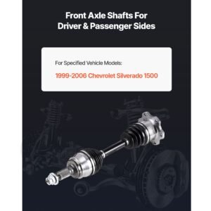 cv axle shaft assembly, front left or right side (driver or passenger side), automotive replacement cv joint axle compatible with 1999 2006 chevrolet silverado 1500, alloy steel & carbon steel