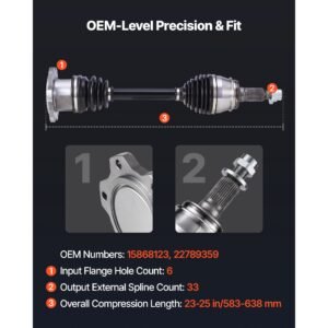 cv axle shaft assembly, front left or right side (driver or passenger side), automotive replacement cv joint axle shaft compatible with 2007 2020 cadillac escalade, alloy steel & carbon steel