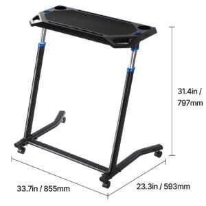 cycling desk, mobile foldable multi functional bike trainer & treadmill desk with lockable wheels, non slip multi slot bike trainer fitness desk with handle bar, fit for home office exercise