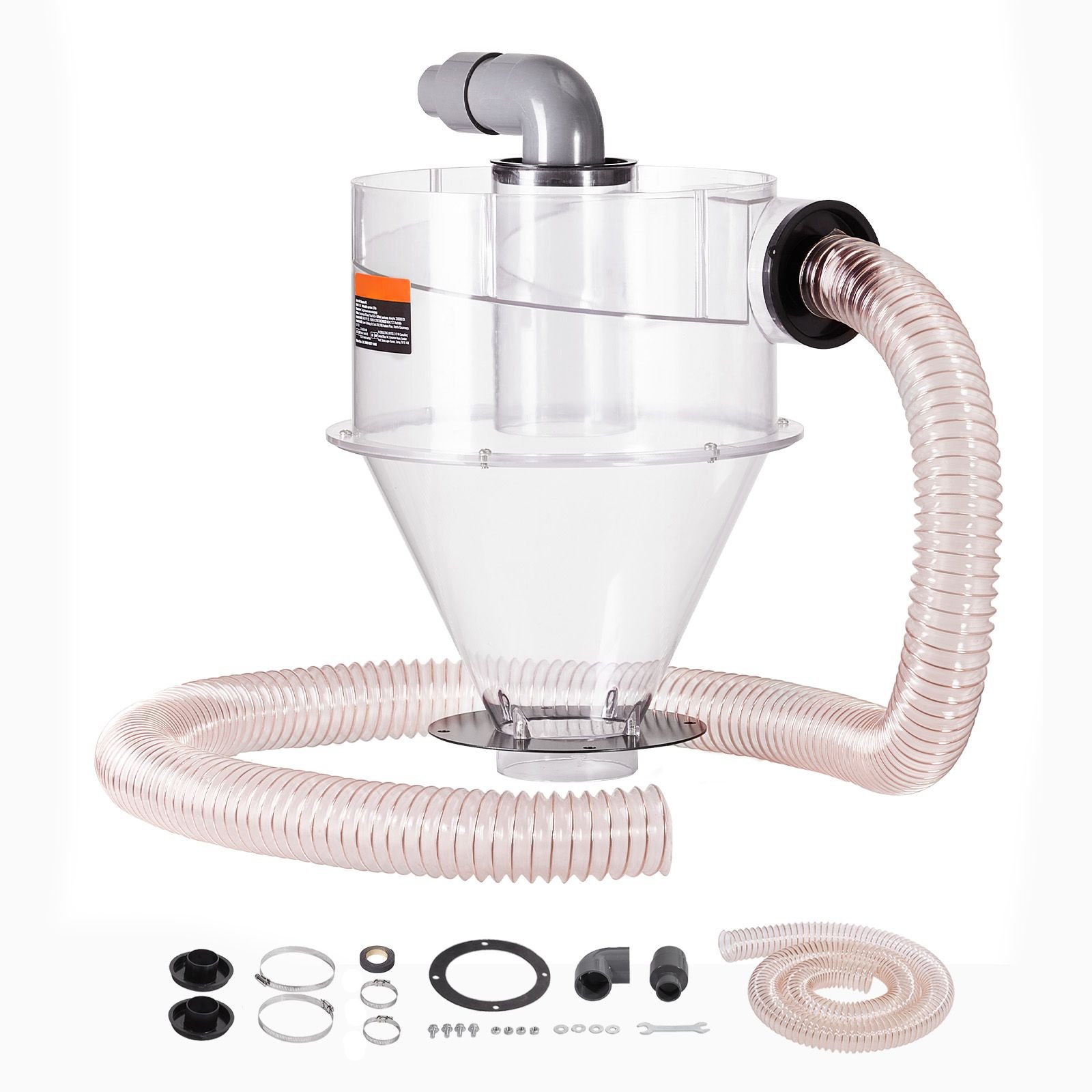 cyclone dust separator, 4" retrofit cyclone separator for dust collectors, abs dust deputy with 2" hole o.d. connector & hose for wet/dry shop vacuums, fits 5 10 gallon tank (tank exclude)