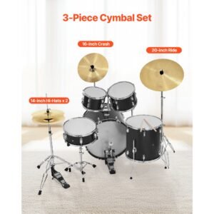 cymbal pack, 3 pieces cymbals for drum set, alloy cymbals drum set includes 14 inch hi hats, 16 inch crash, 20 inch ride, drumsticks & cymbal bag, alloy cymbal pack for drummer, bright copper