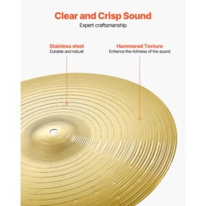 cymbal pack, 3 pieces cymbals for drum set, alloy cymbals drum set includes 14 inch hi hats, 16 inch crash, 20 inch ride, drumsticks & cymbal bag, alloy cymbal pack for drummer, bright copper