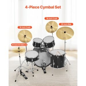 cymbal pack, 4 pieces cymbals for drum set, alloy cymbals drum set includes 14 inch hi hats, 16 inch crash, 18 inch crash, 20 inch ride, drumsticks & cymbal bag, alloy cymbal pack for drummer