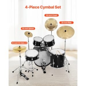 cymbal pack, 4 pieces cymbals for drum set, alloy cymbals drum set includes 14 inch hi hats, 16 inch crash, 20 inch ride, 10 inch splash, drumsticks & cymbal bag, alloy cymbal pack for drummer