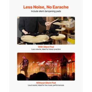 cymbal pack, 4 pieces cymbals for drum set, alloy cymbals drum set includes 14 inch hi hats, 16 inch crash, 20 inch ride, 10 inch splash, drumsticks & cymbal bag, alloy cymbal pack for drummer