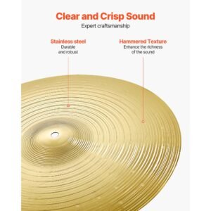 cymbal pack, 6 pieces cymbals for drum set, alloy cymbals drum set includes 14 inch hi hats, 16 inch crash, 18 inch crash, 20 inch ride, 10 inch splash, 16 inch china, drumsticks & cymbal bag