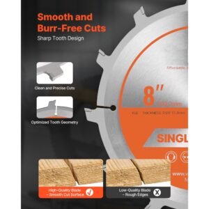 dado blade set, 8 inch diameter, 12 sharp alloy teeth, 5/8 inch arbor, fine finish, stacking dado blades with chippers and shims, noise reducing heat vents, for cutting plywood, osb, hardwood