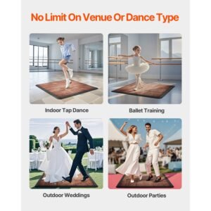 dance floor tiles, 12.4 x 12.4 in 52 piece interlocking dance flooring, portable dance practice floor with cushioned base (oak wood grain, 52 sq. ft/box )
