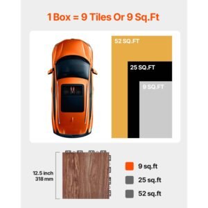 dance floor tiles, 12.4 x 12.4 in 52 piece interlocking dance flooring, portable dance practice floor with cushioned base (oak wood grain, 52 sq. ft/box )
