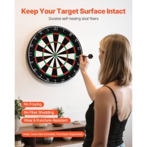 dart board, high grade self healing sisal fiber dartboard with staple free bullseye, blade wire & rotating number ring, 17.7" professional dartboard for home party game room (darts not included)