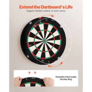 dart board, high grade self healing sisal fiber dartboard with staple free bullseye, blade wire & rotating number ring, 17.7" professional dartboard for home party game room (darts not included)
