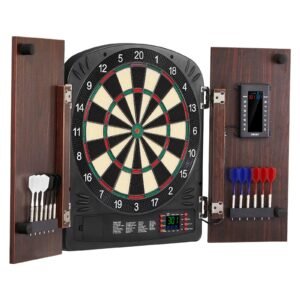 Dartboard and Cabinet Set, Ready-to-Play Bundle Dartboard Cabinet Set, Hideaway Cabinet Features Electronic Scoring, Easy Assembly, Complete with All Accessories, Perfect for Cricket Games