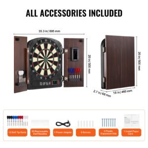 dartboard and cabinet set, ready to play bundle dartboard cabinet set, hideaway cabinet features electronic scoring, easy assembly, complete with all accessories, perfect for cricket games