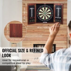 dartboard and cabinet set, ready to play bundle official size dartboard cabinet, steel tip dart hideaway cabinet, features easy assembly, complete with all accessories, perfect for cricket games