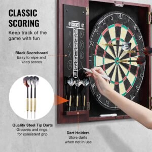 dartboard and cabinet set, ready to play bundle official size dartboard cabinet, steel tip dart hideaway cabinet, features easy assembly, complete with all accessories, perfect for cricket games