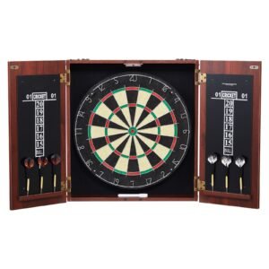 Dartboard and Cabinet Set, Ready-to-Play Bundle Official Size Dartboard Cabinet, Steel Tip Dart Hideaway Cabinet, Features Easy Assembly, Complete with All Accessories, Perfect for Cricket Games