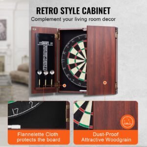 dartboard and cabinet set, ready to play bundle official size dartboard cabinet, steel tip dart hideaway cabinet, features easy assembly, complete with all accessories, perfect for cricket games