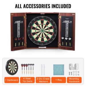 dartboard and cabinet set, ready to play bundle official size dartboard cabinet, steel tip dart hideaway cabinet, features easy assembly, complete with all accessories, perfect for cricket games