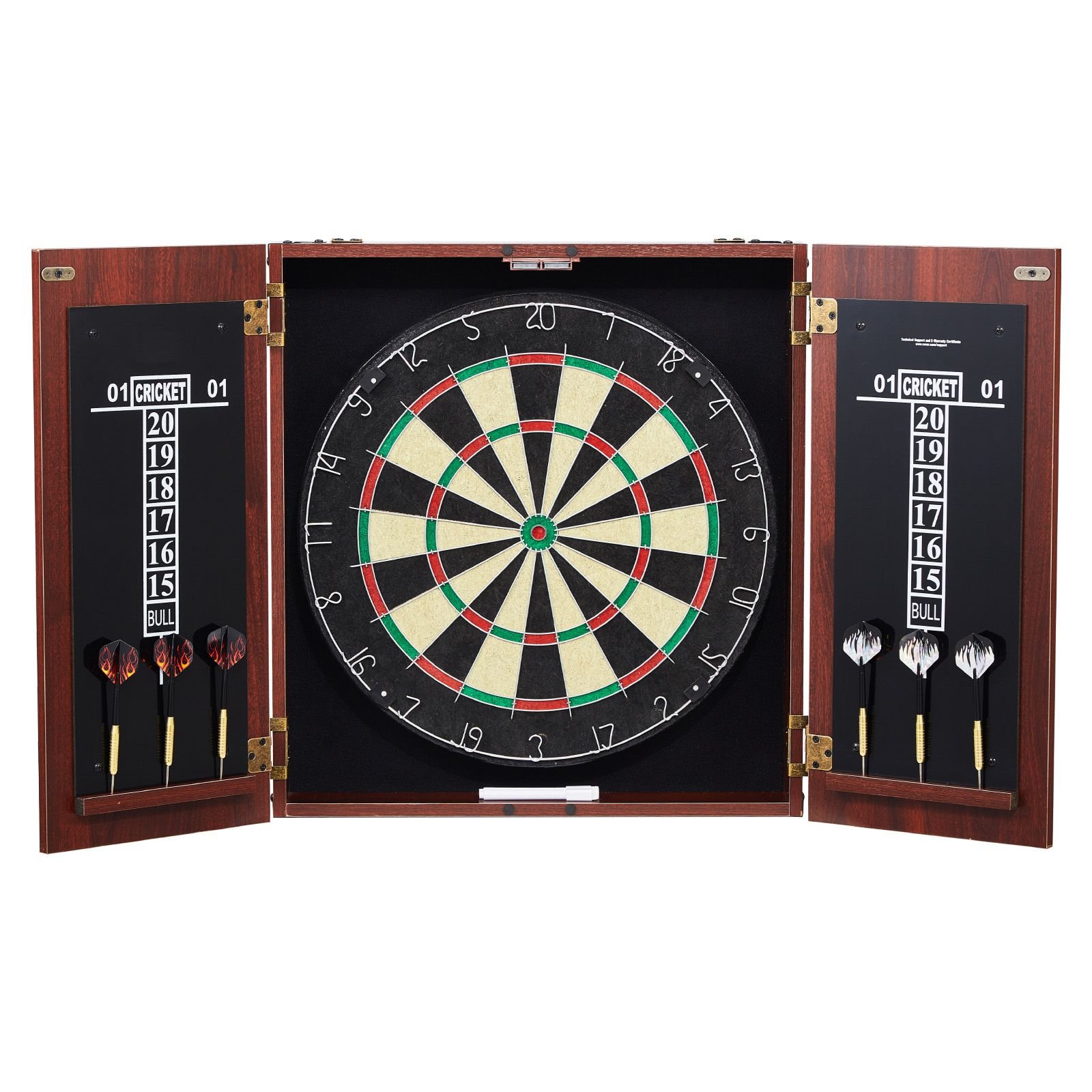 dartboard and cabinet set, ready to play bundle official size dartboard cabinet, steel tip dart hideaway cabinet, features easy assembly, complete with all accessories, perfect for cricket games