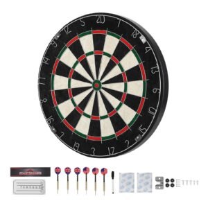 Dartboard with 6 Darts & Scoring Kit, Self-Healing Sisal Fibers Dartboard with Staple-Free Bullseye & Rotating Number Ring, 17.7" Professional Steel Tip Dart Board Set for Home Party Game Rooms