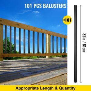 deck balusters, 101 pack metal deck spindles, 32"x0.8" staircase baluster with screws, aluminum alloy deck railing for wood and composite deck, square baluster for outdoor stair deck porch