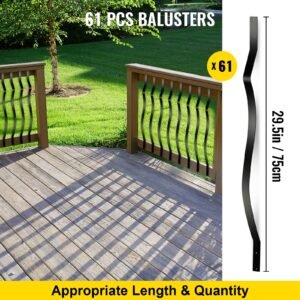 deck balusters, 61 pack metal deck spindles, 29.5"x1" staircase baluster with screws, aluminum alloy deck railing for wood and composite deck, stylish baluster for outdoor stair deck porch