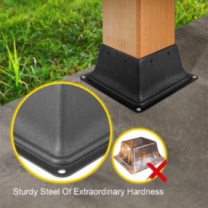deck post base 5 pcs post base skirt 4x4" (actual 3.38x3.38") post support flange 2.5lbs deck post skirt black powder coated decking post base with thick steel for deck supports porch railings