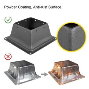 deck post base 5 pcs post base skirt 4x4" (actual 3.38x3.38") post support flange 2.5lbs deck post skirt black powder coated decking post base with thick steel for deck supports porch railings