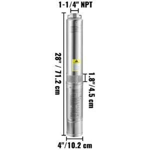 deep well submersible pump, 0.5hp 115v/60hz, 28gpm flow 167ft head, with 33ft electric cord, 4" stainless steel water pumps for industrial, irrigation&home use, ip68 waterproof grade