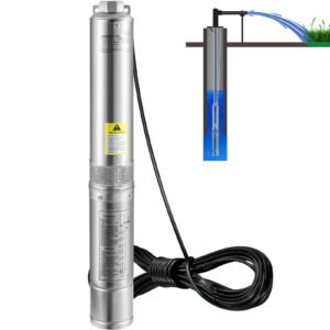 deep well submersible pump, 0.5hp 115v/60hz, 28gpm flow 167ft head, with 33ft electric cord, 4" stainless steel water pumps for industrial, irrigation&home use, ip68 waterproof grade