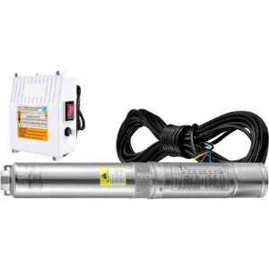 deep well submersible pump, 3hp 230v/60hz, 37gpm 640 ft head, with 33 ft cord & external control box, 4 inch stainless steel water pumps for industrial, irrigation and home use, ip68 waterproof