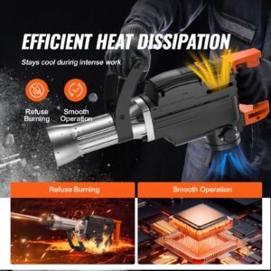 demolition jack hammer, 1350 bpm concrete breaker 6pcs chisels bit chipping with case, 2200w electric jackhammer heavy duty, black