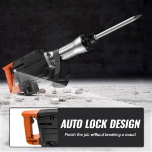 demolition jack hammer, 1350 bpm concrete breaker 6pcs chisels bit chipping with case, 2200w electric jackhammer heavy duty, black