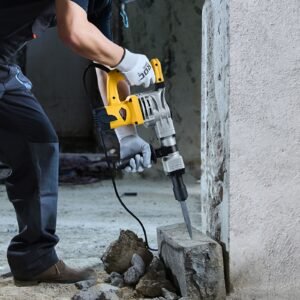 demolition jack hammer, 1400w electric jackhammer heavy duty, 2900 bpm jack hammer concrete breaker, with 1 point chisel, 1 flat chisel, storage case, gloves and goggles, for demolition